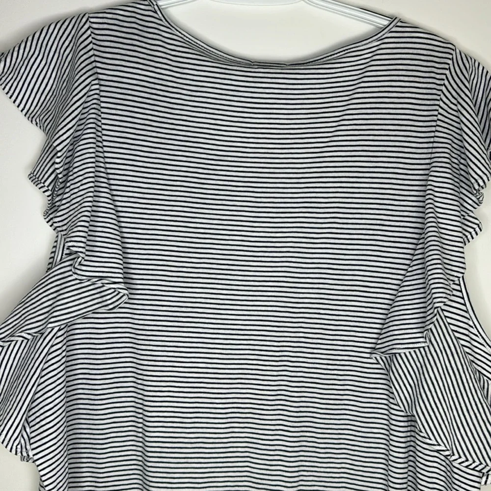 J. CREW Women 100% Cotton Black White Mini Dress Size XXL Stripe Ruffle Stretch - Picture 6 of 8